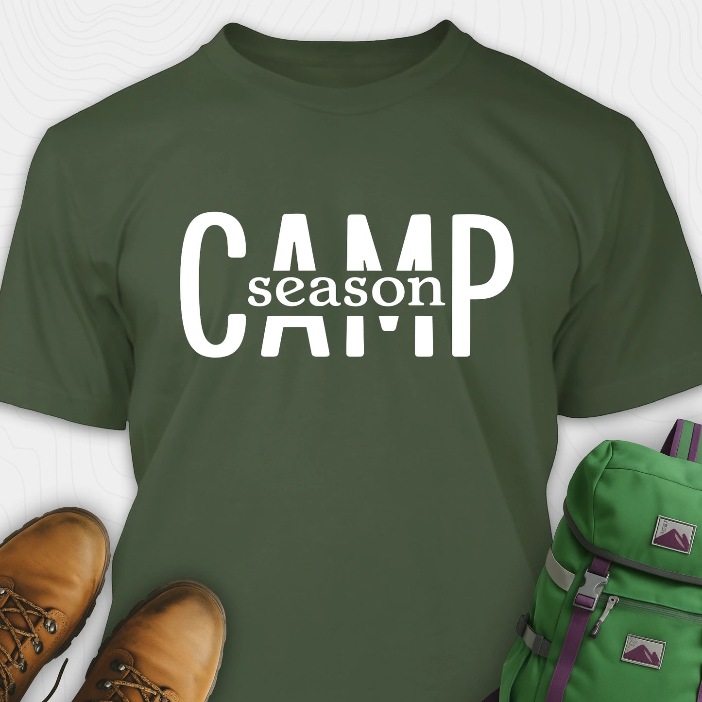 Green Camp Season shirt in simple bold text