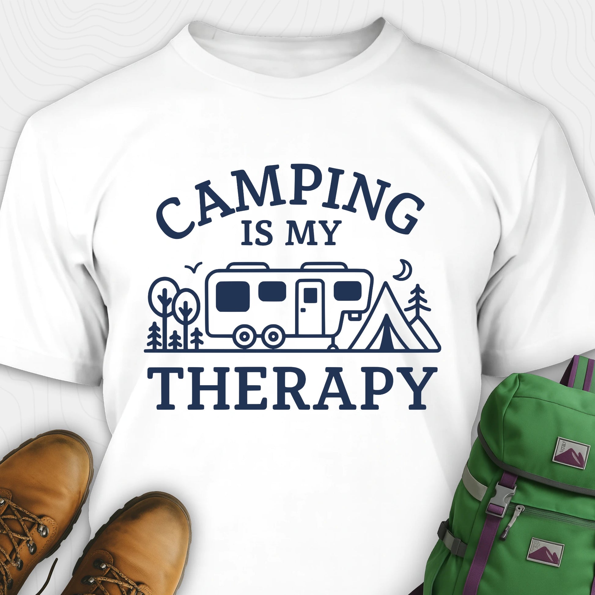 White camping is my therapy shirt with rv and tent design