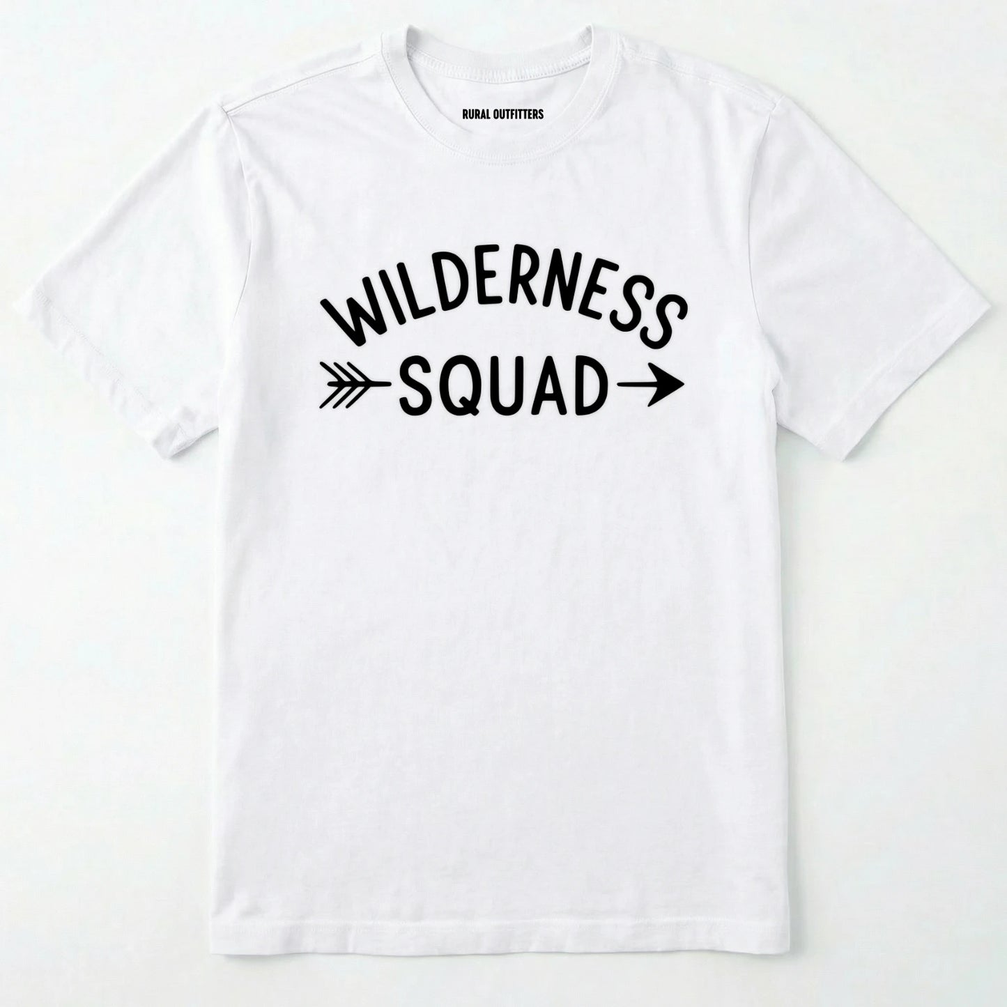 White wilderness t-shirt with a simple arrow graphic on a white background.