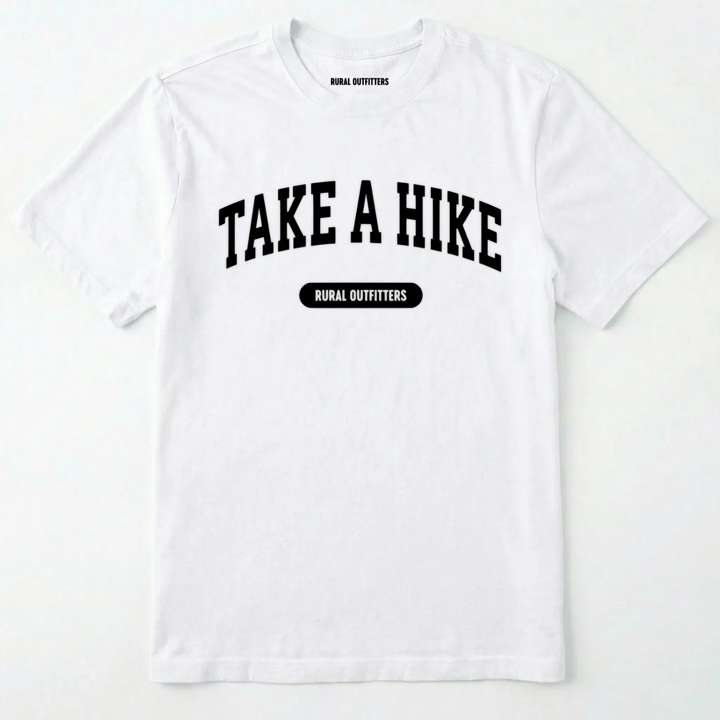 White take a hike t-shirt on a plain white background