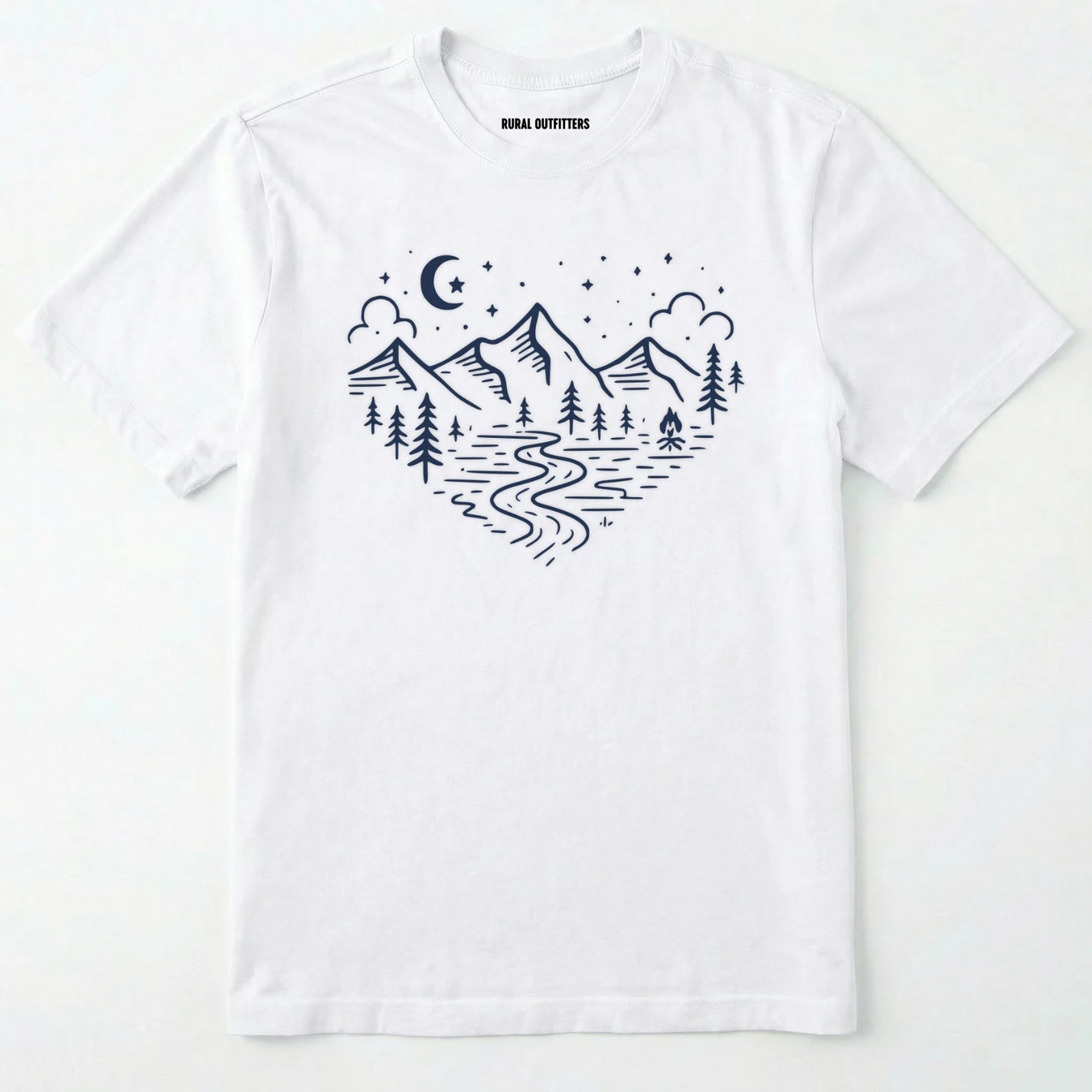 White love nature t-shirt with mountain and forest heart graphic on a white background.
