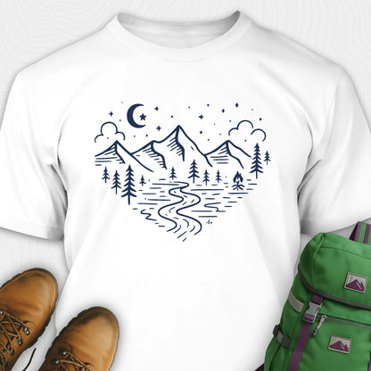 White love nature t-shirt with mountain and forest heart graphic