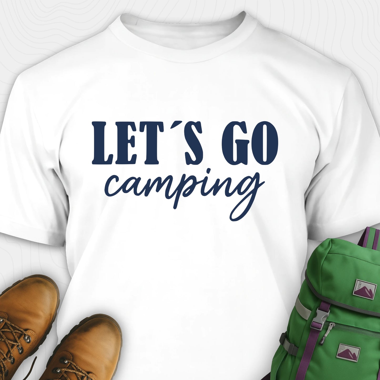 White lets go camping shirt with simple adventure typography