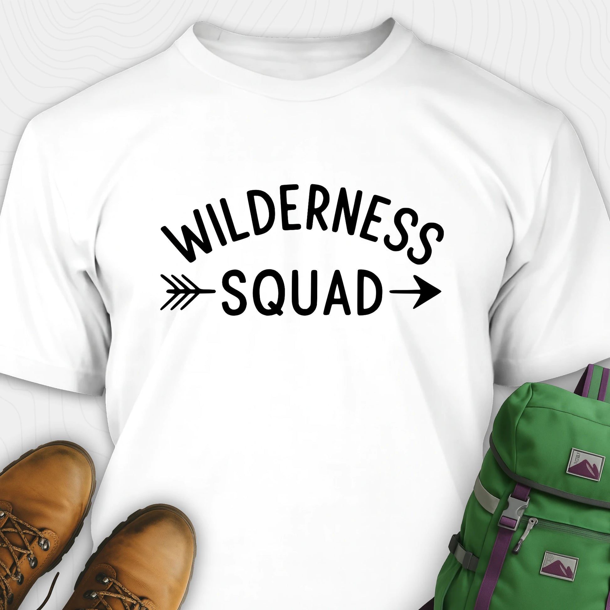 White wilderness t-shirt with simple arrow graphic