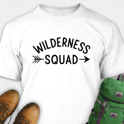 White wilderness t-shirt with simple arrow graphic