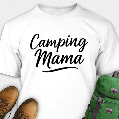 White camping mama shirt with script design