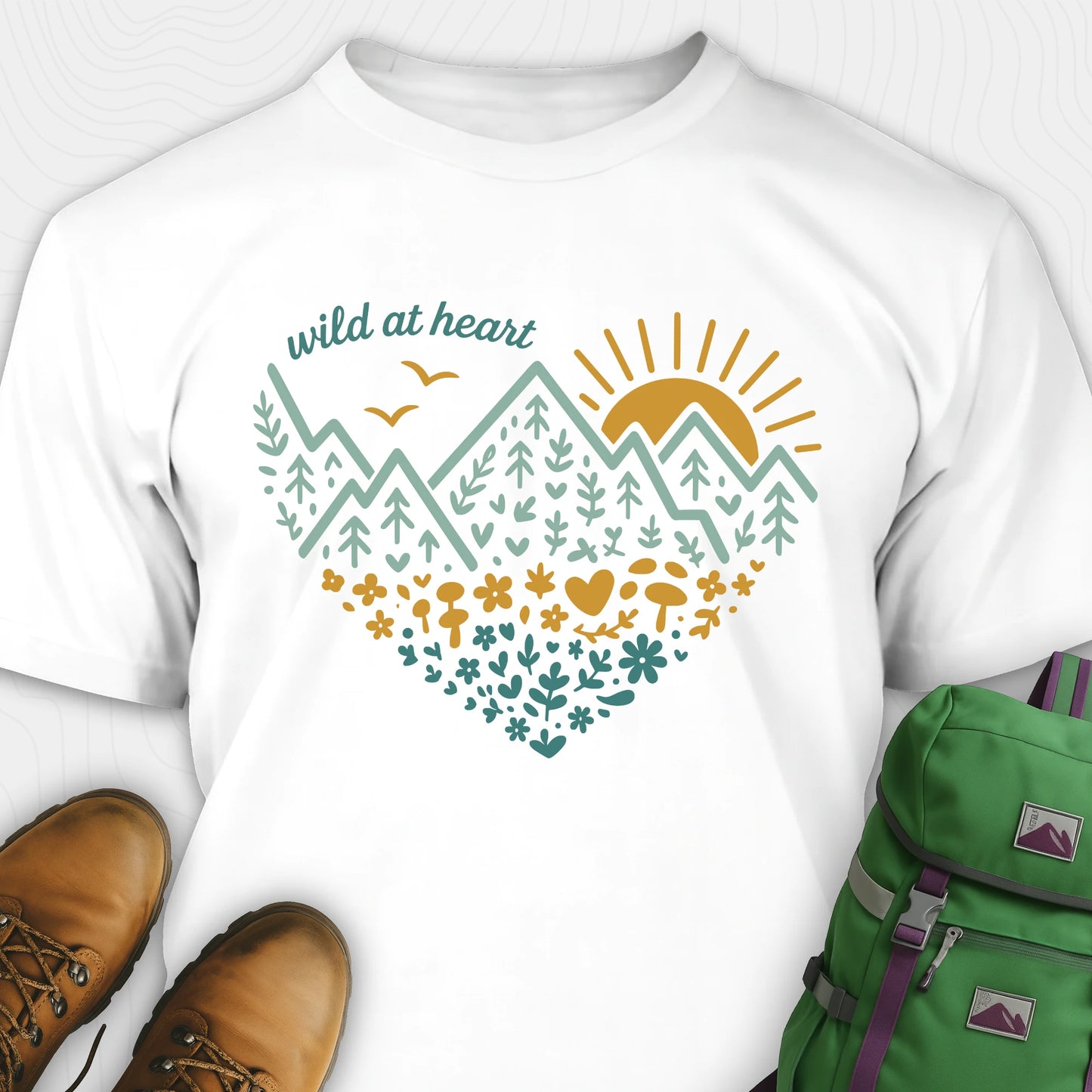 White wild at heart t-shirt featuring nature inspired heart graphic