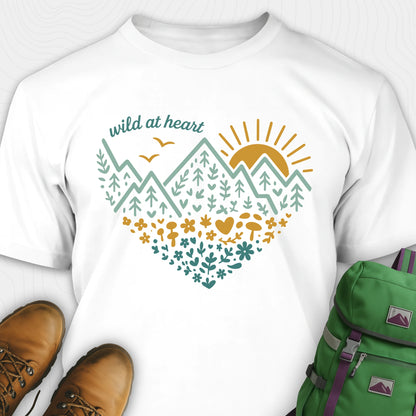 White wild at heart t-shirt featuring nature inspired heart graphic