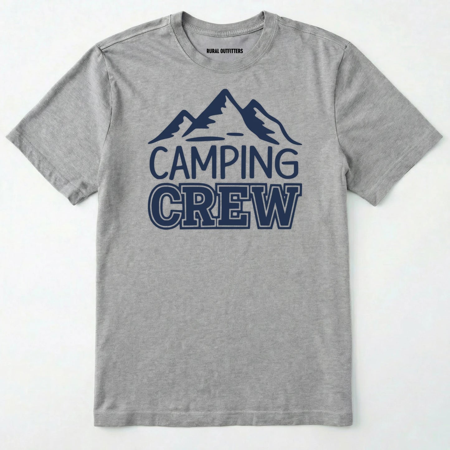 Sport Grey camping crew t-shirt with 'camping crew' text and mountain graphic.