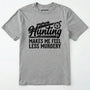 Sport Grey t-shirt with black 'hunting makes me feel less murdery' text and graphic design on a white background