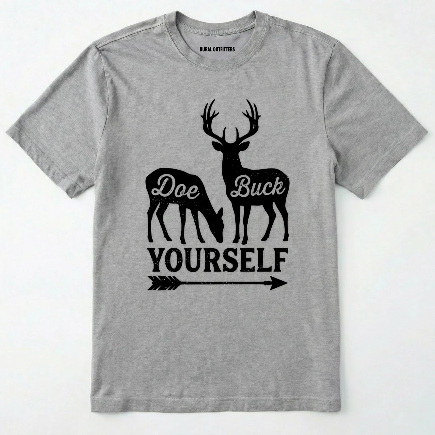 Sport Grey t-shirt with white graphic of deer and text 'doe buck yourself' on a white background