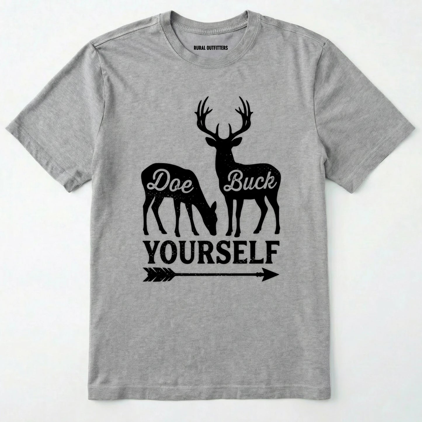 Sport Grey t-shirt with white graphic of deer and text 'doe buck yourself' on a white background