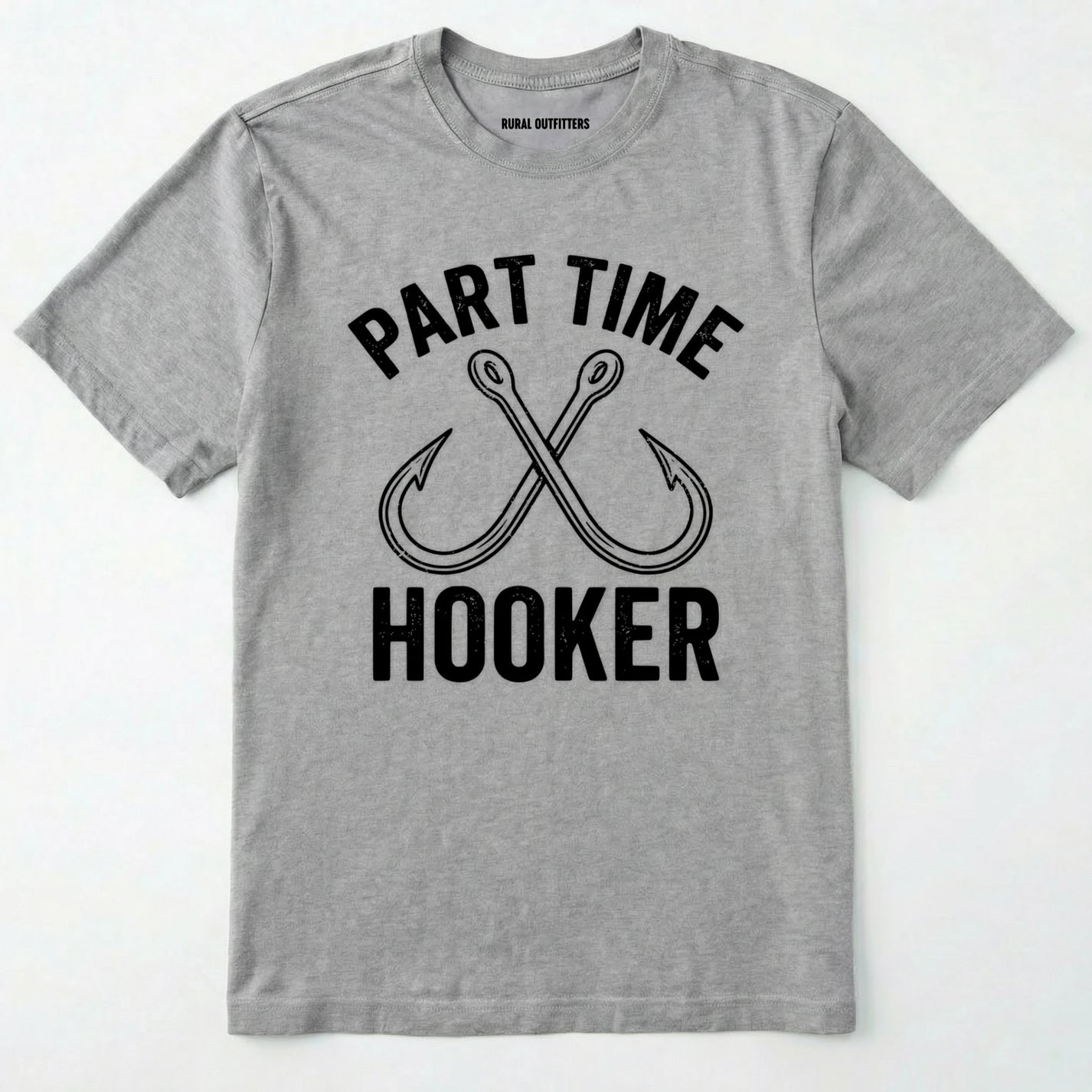 Sport Grey t-shirt with 'part time hooker' text and fish hooks design on a white background