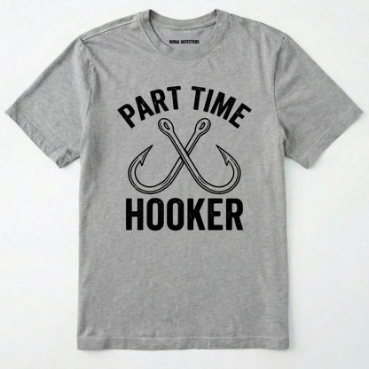 Sport Grey t-shirt with 'part time hooker' text and fish hooks design on a white background