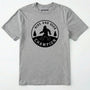 Sport Grey bigfoot hide and seek champion shirt with forest emblem on a white background.