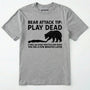 Sport Grey bear tee shirt with bear attack tip graphic and text on a white background.