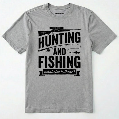 Sport Grey t-shirt with hunting and fishing graphic and text on a white background