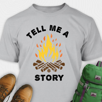 Grey bonfire tee with campfire graphic