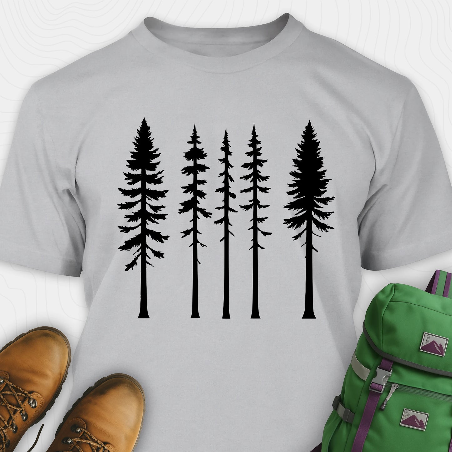 Grey t-shirt with minimalist white tree silhouettes