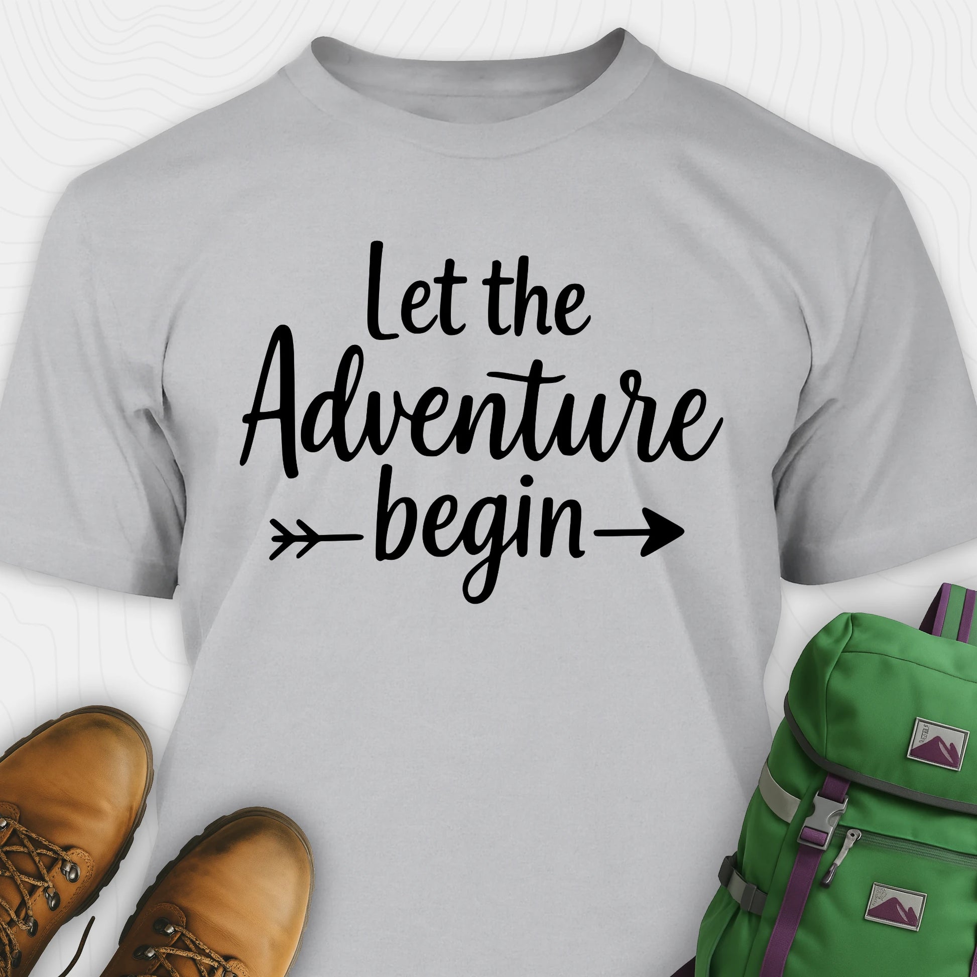 Gray let the adventure begin shirt with inspirational quote design