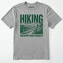 Sport Grey t-shirt with Military Green hiking graphic and text on a white background