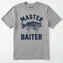 Sport Grey funny fish shirt with 'master baiter' text and fish graphic on a white background.