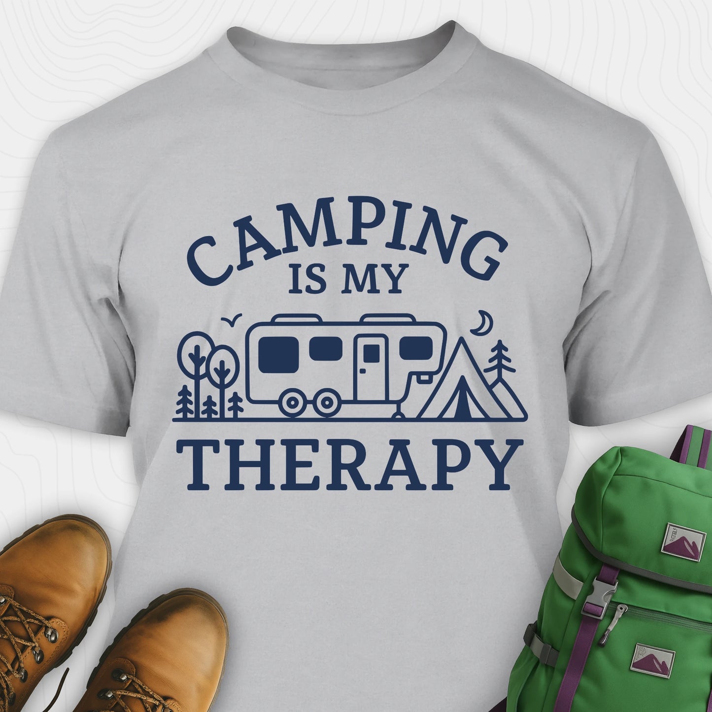 Gray camping is my therapy shirt with rv and tent design