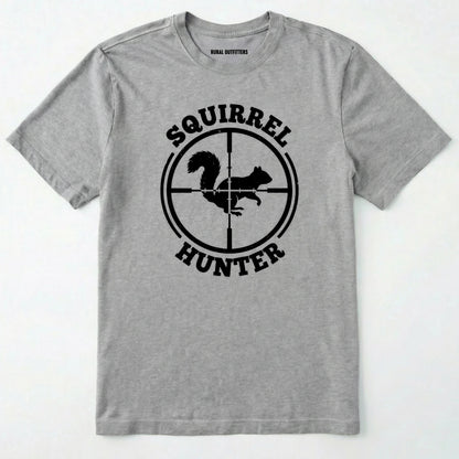 Sport Grey t-shirt with 'squirrel hunter' graphic design on a white background