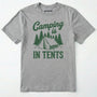 Sport Grey t-shirt with Military Green camping graphic and text on a white background