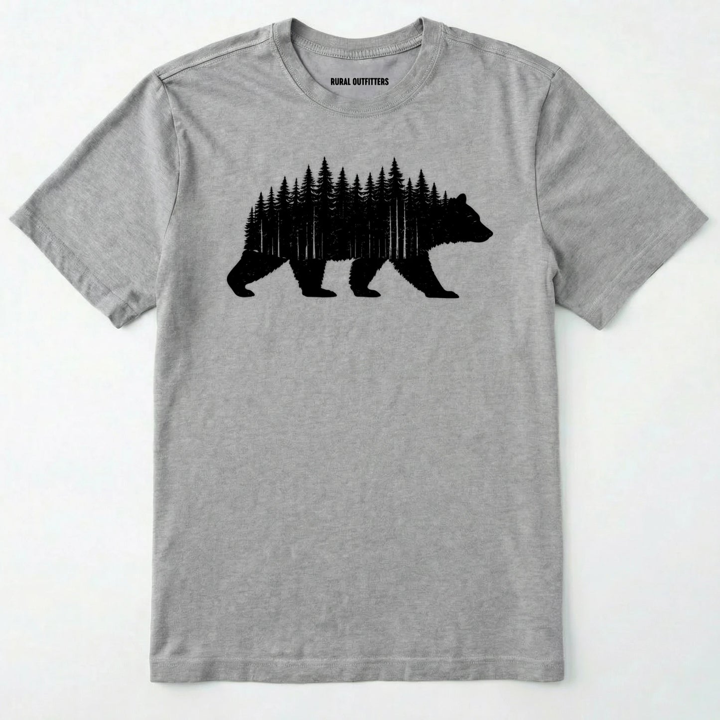 Sport Grey t-shirt with a bear and forest design on a white background