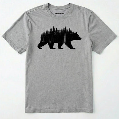 Sport Grey t-shirt with a bear and forest design on a white background
