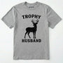 Sport Grey t-shirt with a black deer graphic and 'trophy husband' text on a white background