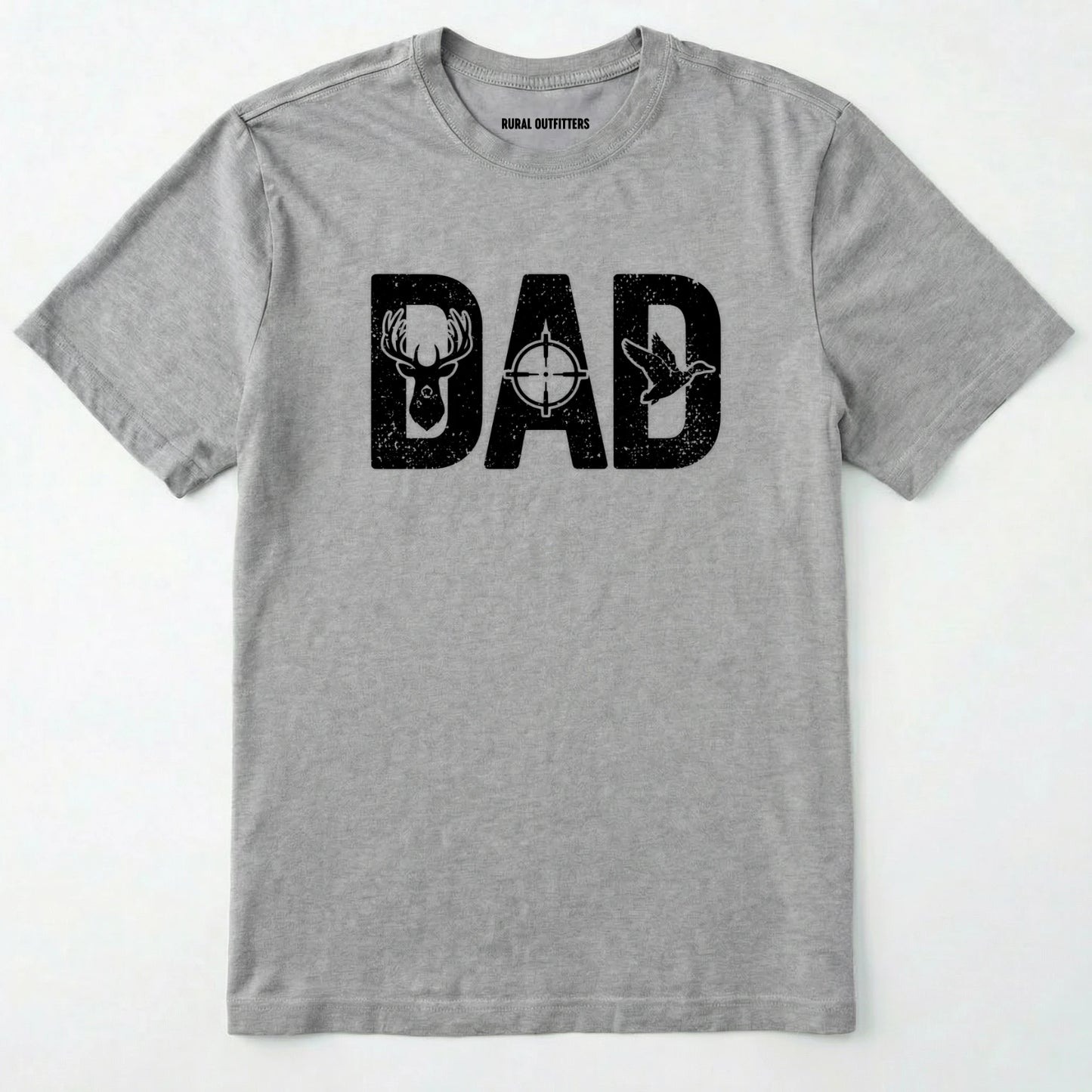 Sport Grey t-shirt with 'dad' and hunting-themed design on a white background