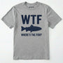 Sport Grey t-shirt with 'wtf where's the fish?' text and fish graphic on a white background
