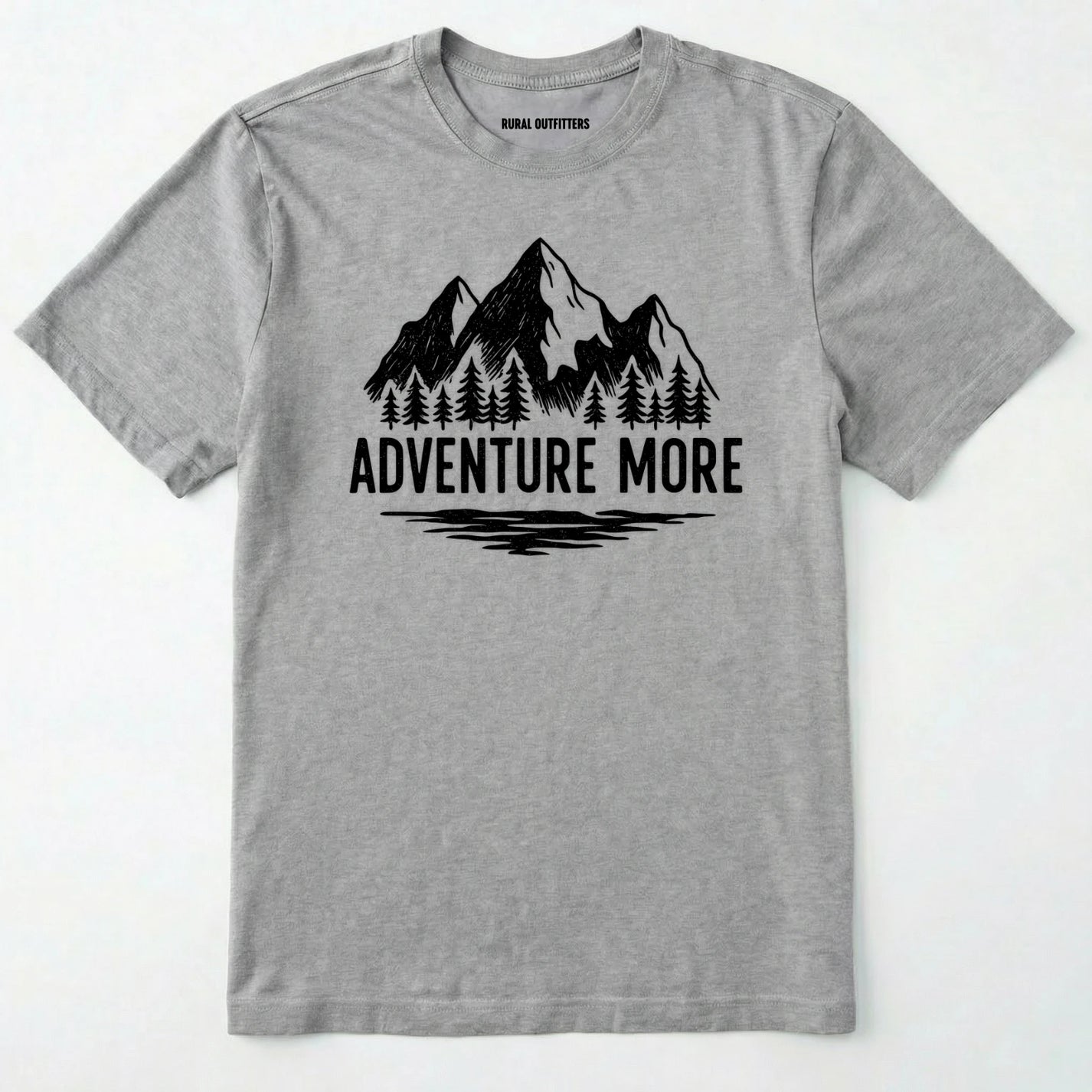 Sport Grey adventure t-shirt with white mountain and tree graphic on a soft cotton tee