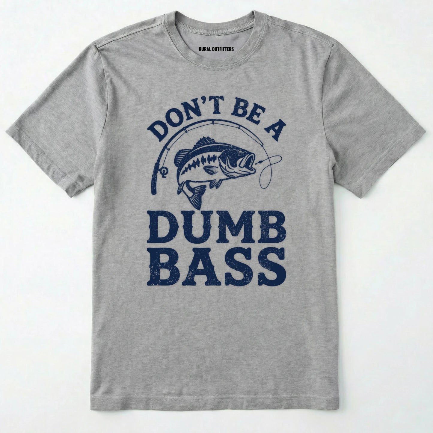 Sport Grey t-shirt with royal text and fish graphic on a white background
