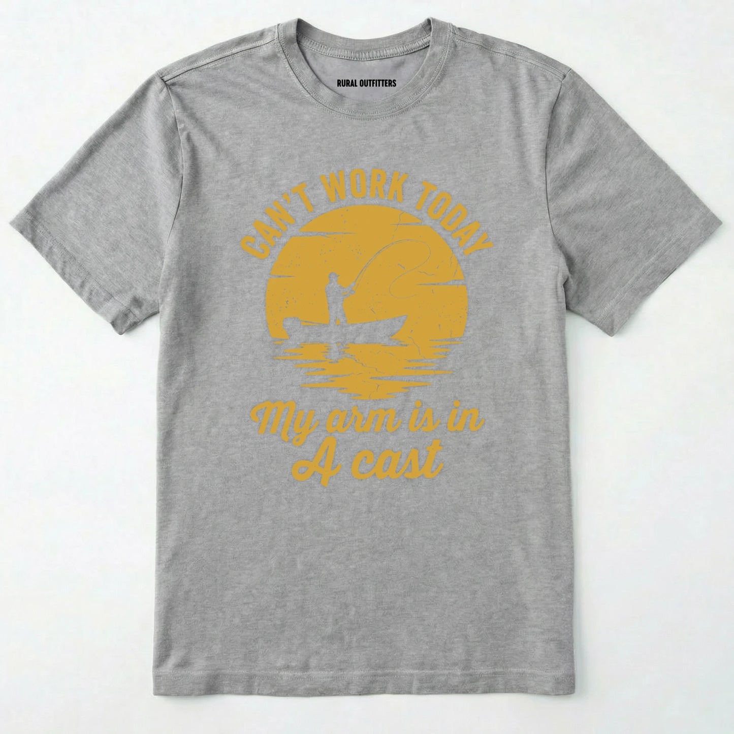 Sport Grey t-shirt with yellow graphic and text on a white background