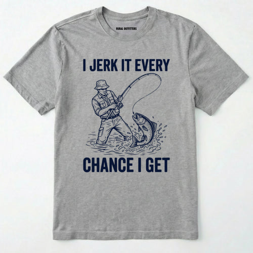 Sport Grey t-shirt with a fishing graphic and text on a white background
