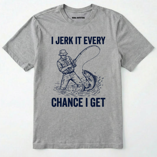 Sport Grey t-shirt with a fishing graphic and text on a white background