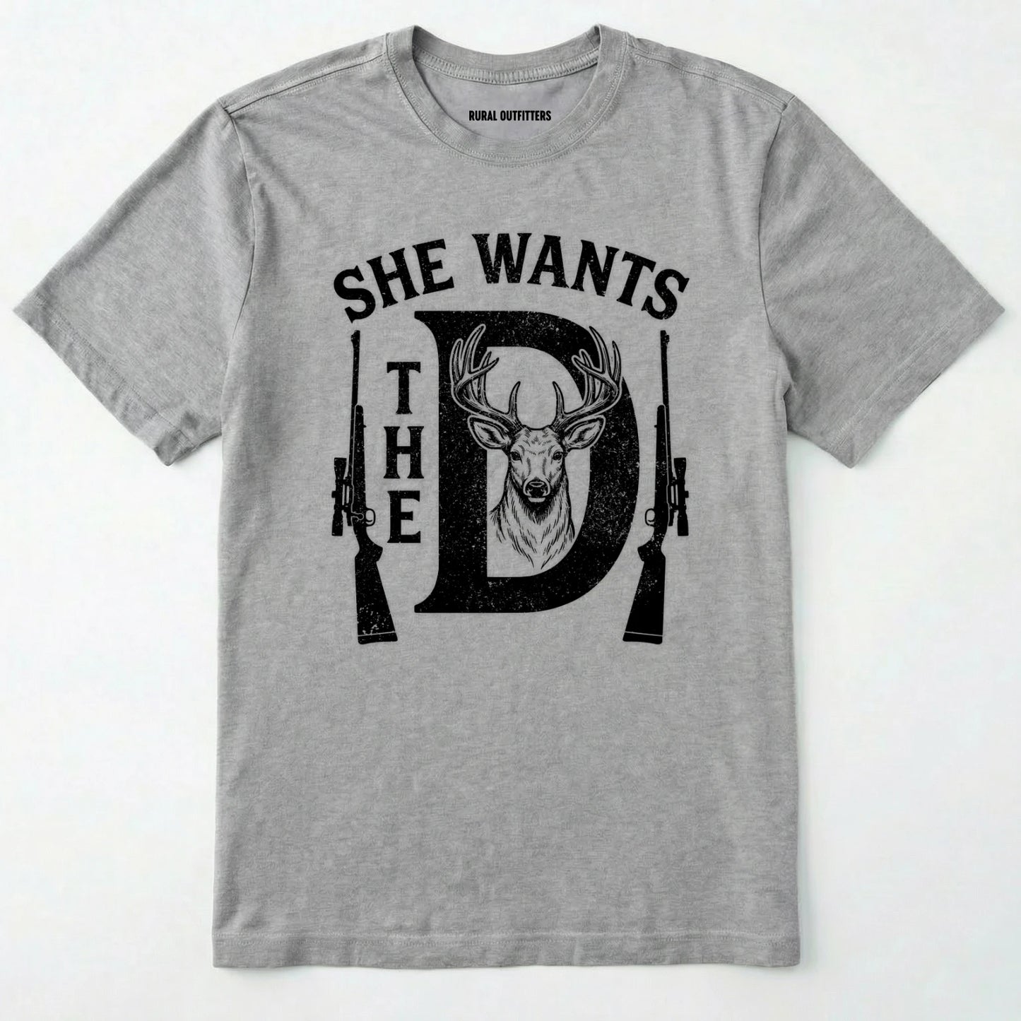 Sport Grey t-shirt with black graphic design featuring a deer and text on a white background