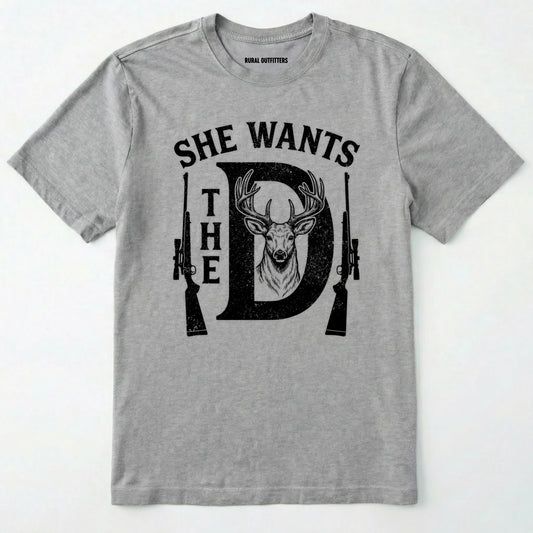 Sport Grey t-shirt with black graphic design featuring a deer and text on a white background