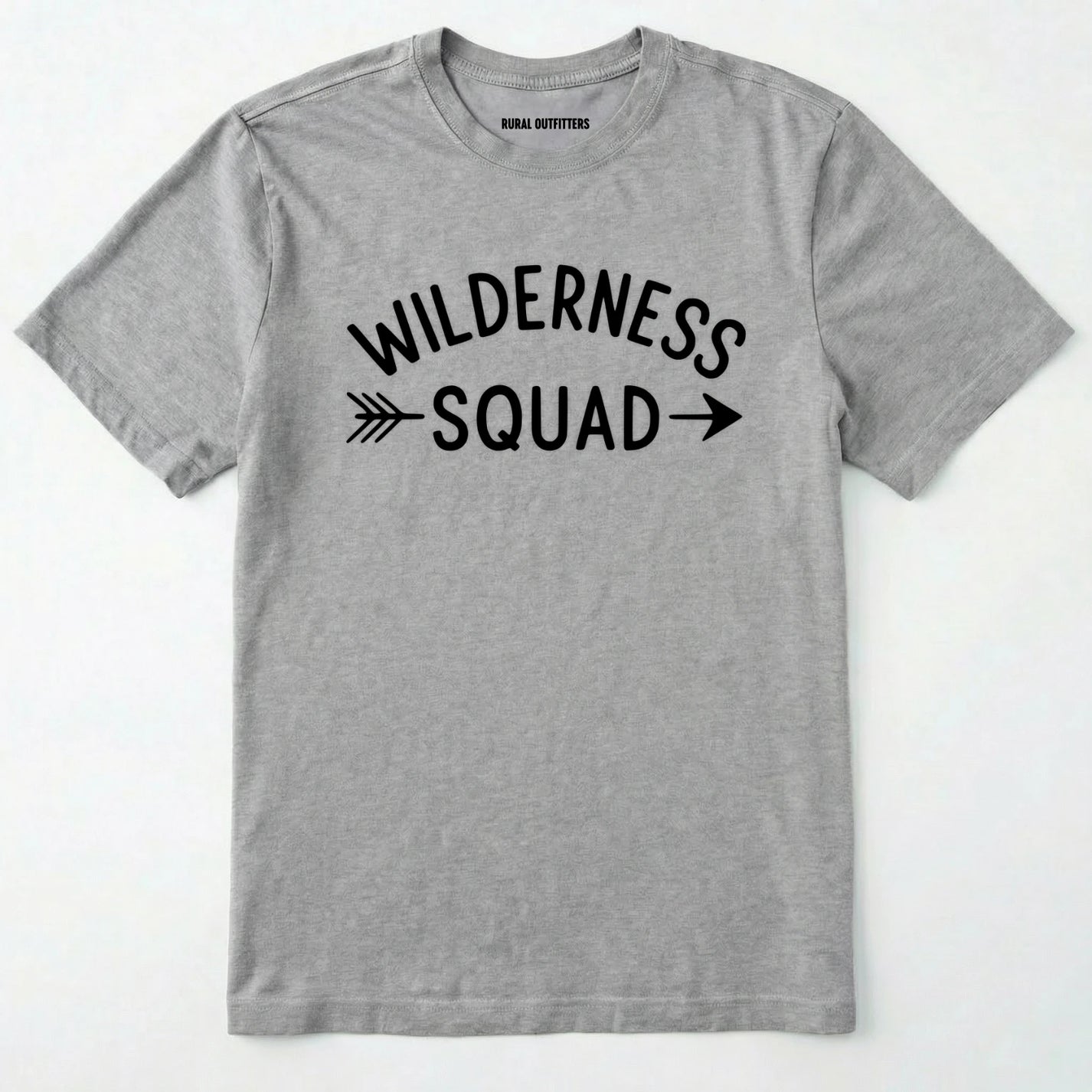 Sport Grey wilderness t-shirt with a simple arrow graphic on a white background.