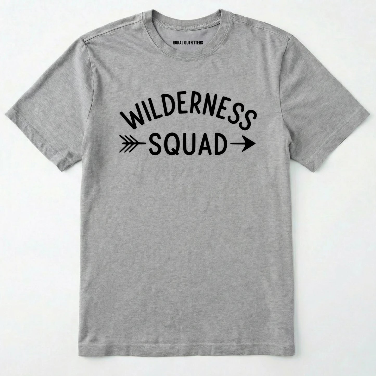 Sport Grey wilderness t-shirt with a simple arrow graphic on a white background.