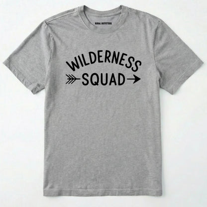 Sport Grey wilderness t-shirt with a simple arrow graphic on a white background.