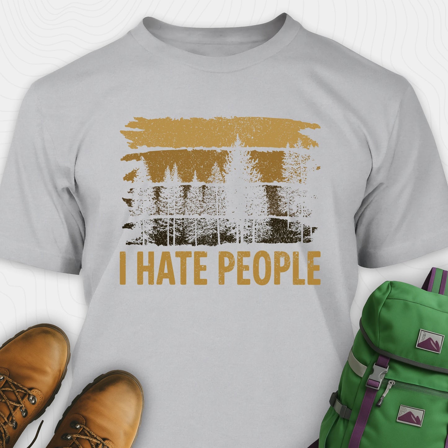 Gray I hate people t-shirt with distressed forest graphic