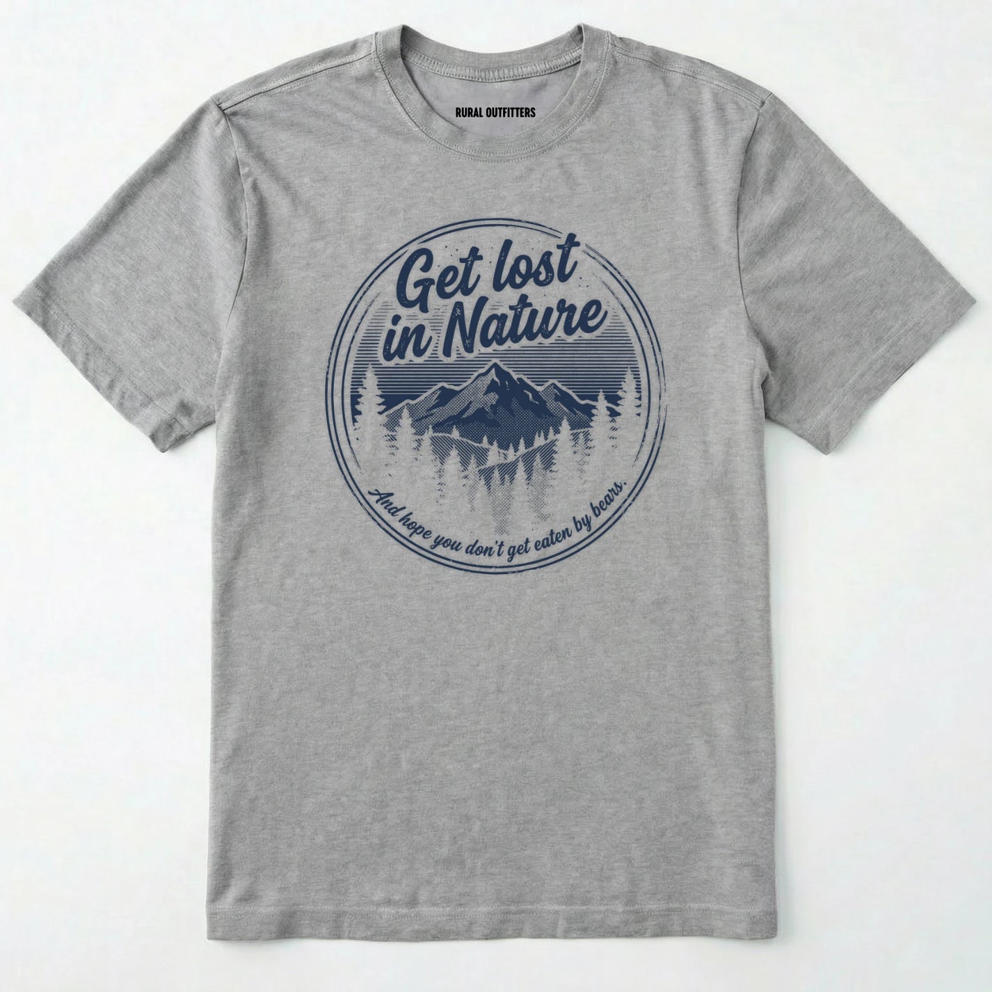 Sport Grey t-shirt with nature-themed design and text on a white background