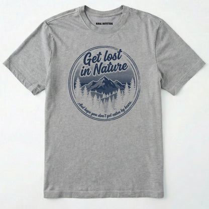 Sport Grey t-shirt with nature-themed design and text on a white background