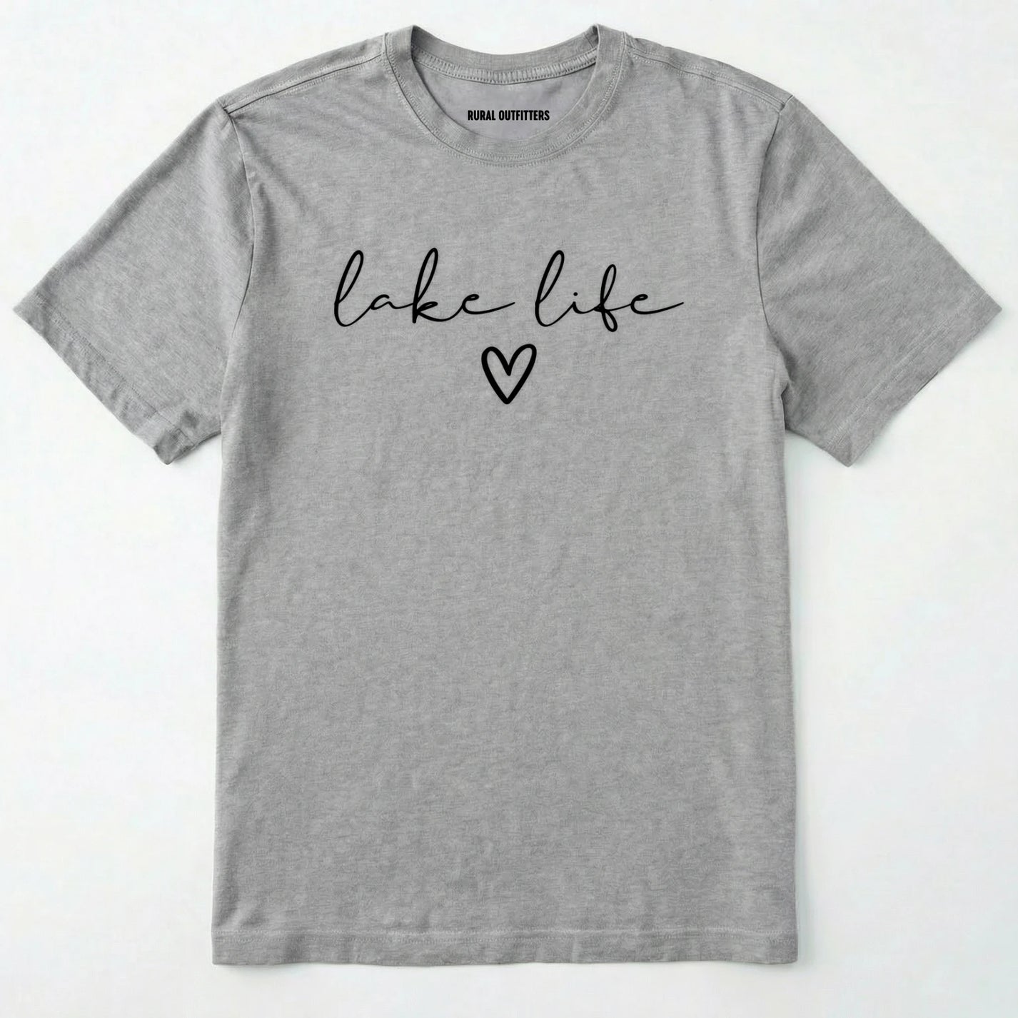 Sport Grey lake life shirt with 'lake life' text and heart graphic.