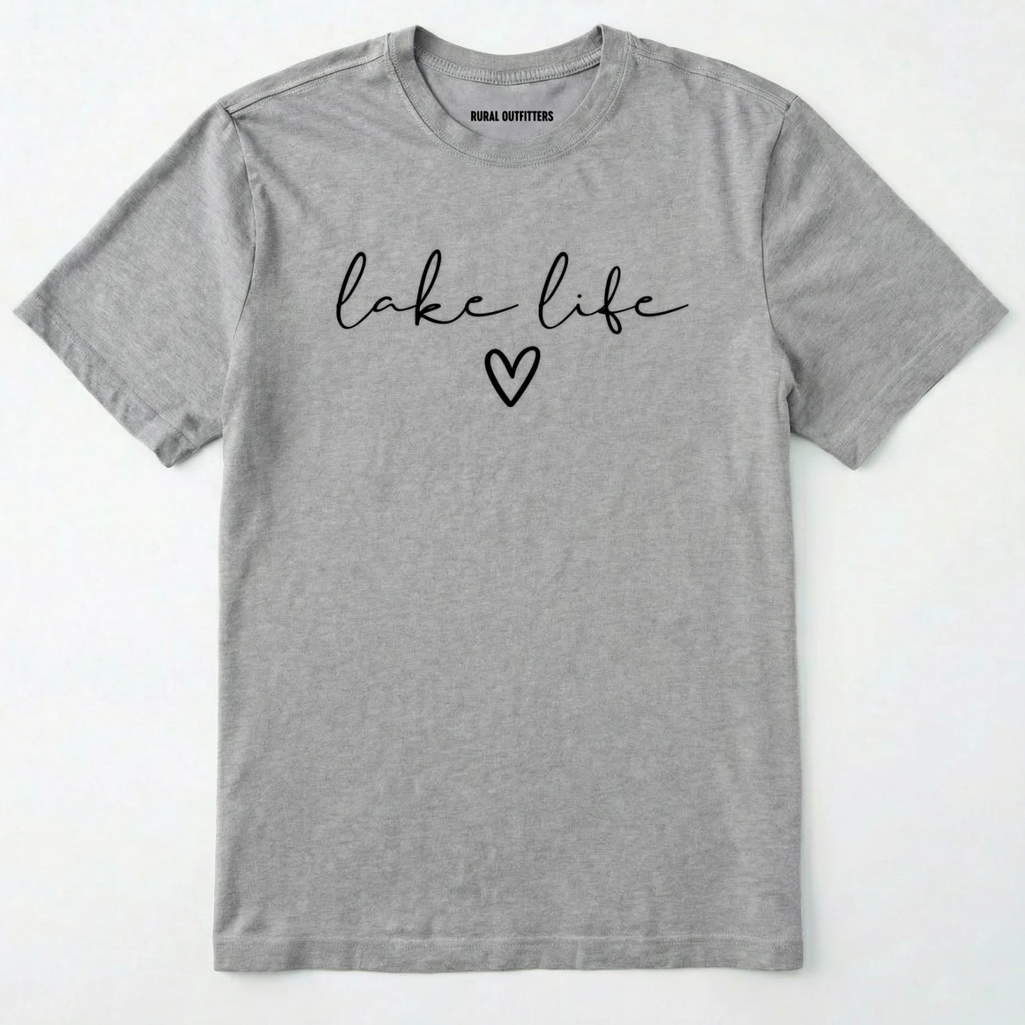 Sport Grey lake life shirt with 'lake life' text and heart graphic.