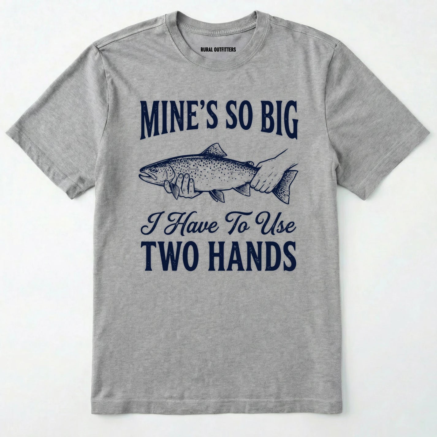 Sport Grey t-shirt with a fish graphic and humorous text on a white background